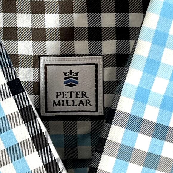 Peter Millar Men's Shirt Medium Button Front Unique Colors Aqua Brown Blk Preppy - Picture 5 of 8